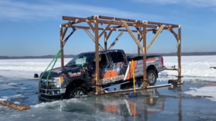 Ford Super Duty Falls Into Icy Water